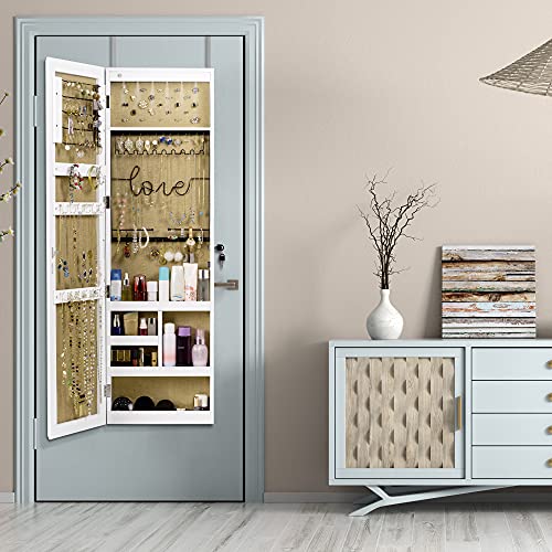 Szqinji Jewelry Armoire Cabinet With Full-Length Mirror, Large Storage Jewelry Organizer, Wall/Door Mounted, Lockable, Pure White #TOP6