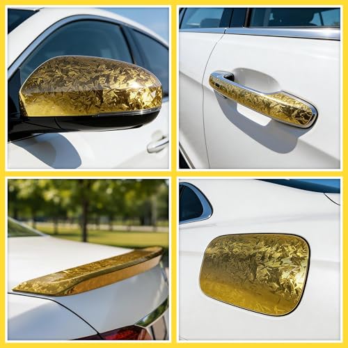 Image of Lypumso Forged Carbon Fiber Vinyl Wrap, Gloss Holographic Chrome Mirror Car Wrap Vinyl DIY Auto Sticker Decal Film Sheet with Bubble Free Air Release (Gold, 1ft x 10ft)