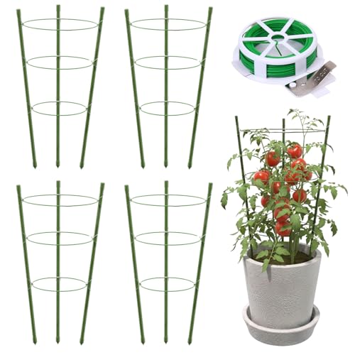 TOCCYARD 4 Pack Plant Support Tomato Cages for Garden 18 Inches Small Tomato Cages and Supports with Adjustable Rings for Garden Pots Plant Stakes Tomato Trellis Rings for Climbing Plants