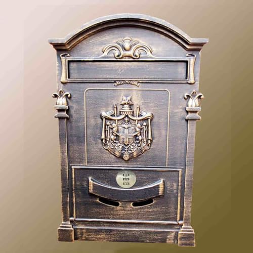 YCXJB Cassetta Postale da Parete con Serratura a Combinazione, Cassetta per Pacchi Corriere di Deposito per Esterni (Grande), Cassetta Postale da Esterno Vintage, La Portalettere(Brass)