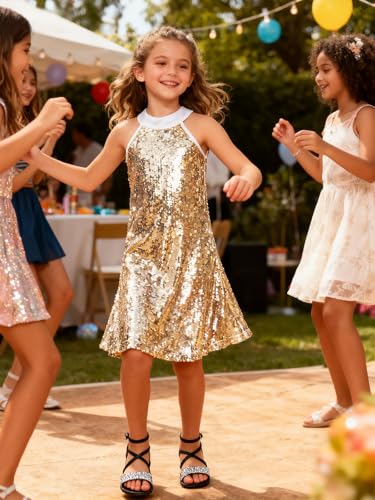 Image of WELAKEN Girls Ombre Sequin Dress Sparkly Fancy Short Puff Sleeves Gradient Party Dress
