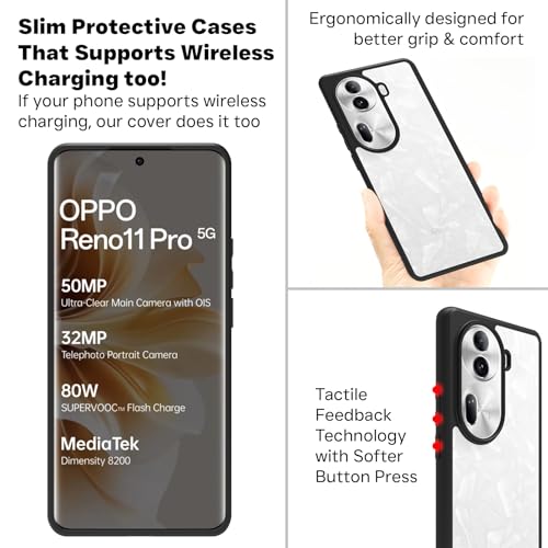 Image of RIGGEAR Shockproof Sleek Hybrid Armor Back Cover Case Compatible with Oppo Reno 11 Pro 5G (Clear PC + Black TPU Bumper)