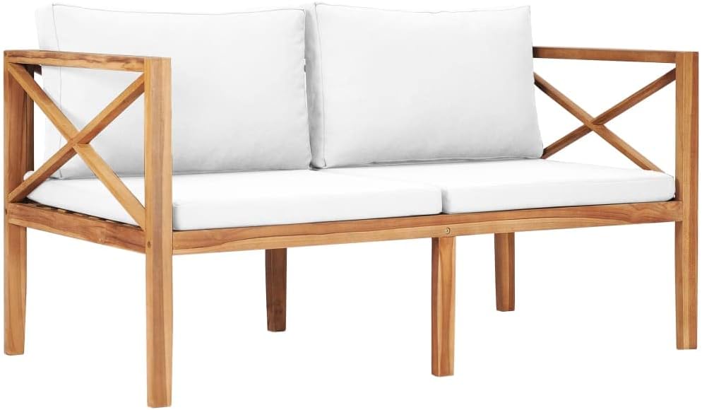 Patio Bench Outdoor loveseat,Balcony Furniture,Outdoor Love seat,Small Balcony Furniture Sets for Apartments,with Cream Cushions Solid Teak Wood
