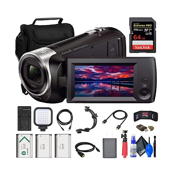 Sony HDR-CX405 HD Handycam (HDRCX405/B) + 64GB Memory Card + Bag + 2 x NP-BX1 Battery + Card Reader + LED Light + HDMI Cable + Charger + Flex Tripod + Grip + Memory Wallet + Cleaning Kit (Renewed)
