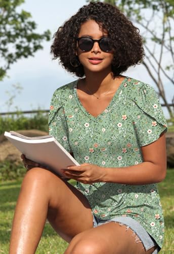 Image of CATHY 2026 Women Tops Summer Short Sleeve Tunic V Neck T-Shirts Loose Casual Floral Blouse S-4XL