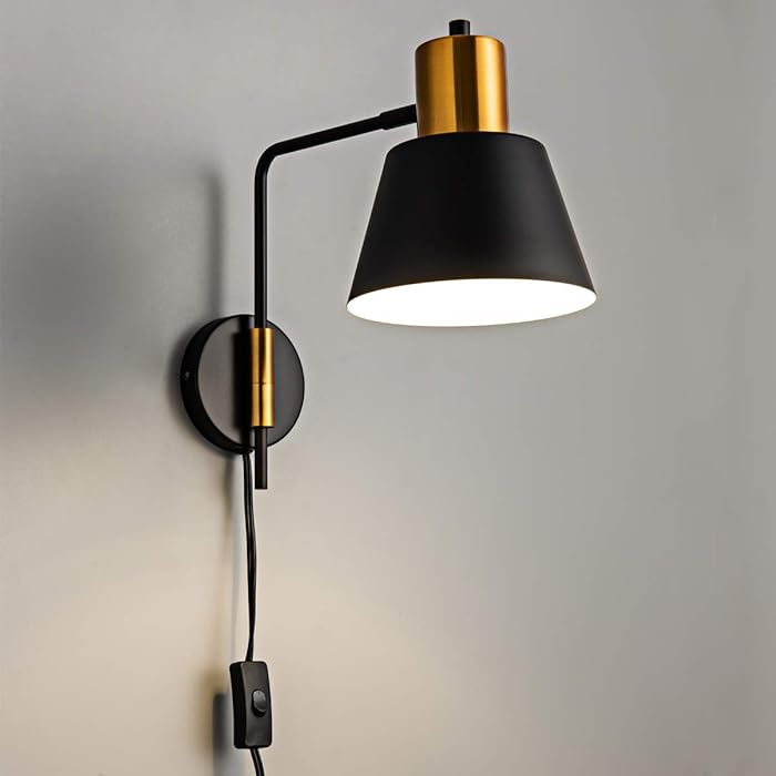 Buy Modern Swing Arm Wall Sconce Plug in or Hardwired, Black Industrial