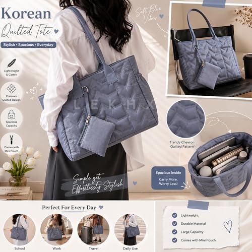 Image of LX LEKHX Tote Bag for Women | Lightweight Shoulder Handbag with 2 Main Zip Compartments & Multiple Pockets | Water Resistant Polyester Fabric | Office, Travel & Daily Use
