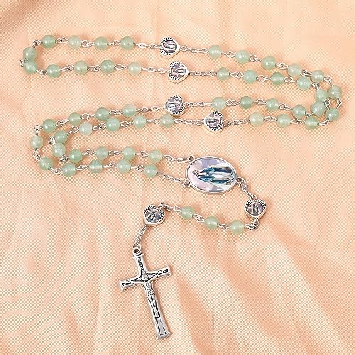 Nazareth Store Natural Stone Beads with Miraculous Epoxy Heart Metal Beads Rosary Necklace Gemstone Christian Gifts4