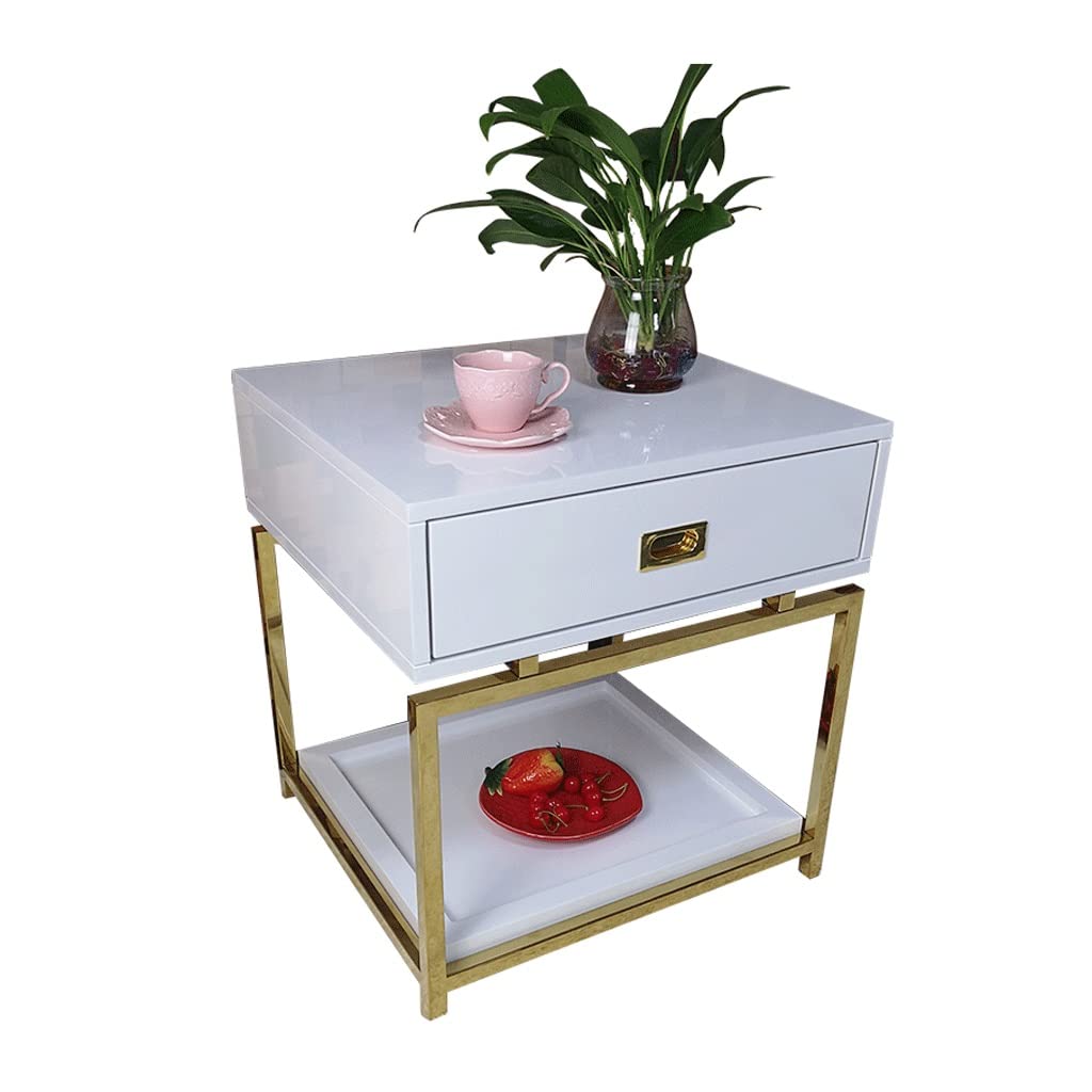 BHGFYXBS Side Tables Bedroom Nordic Square Bedside Table Stainless Steel Paint Table Rack Storage Cabinet White Bedroom Locker Simple Bedside Cabinet Bedside Tables,White