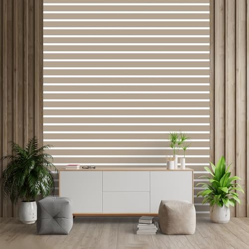 Image of DWELLSINDIA Beige Horizontal Striped Wallpaper for Wall Decor | Self Adhesive Peel & Stick, Thick Textured Premium Paper | Waterproof, Scratch Resistant Laminated | Bedroom & Living Room | 41x244 cm