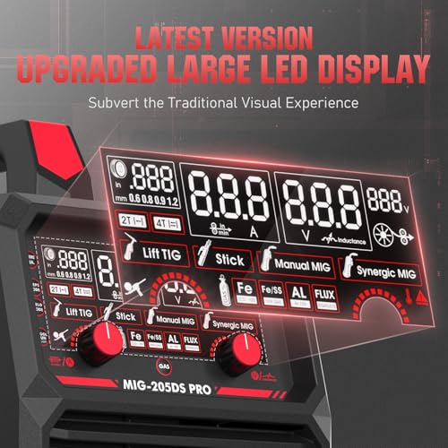 YESWELDER MIG-205DS PRO MIG Welder, 200Amp 110/220V Dual Voltage MIG Welding Machine, 5 in 1 Gas MIG/Flux Core MIG/Spool Gun MIG/Lift TIG/Stick Multiprocess Aluminum MIG Welder, Spool Gun Compatible - Image 2