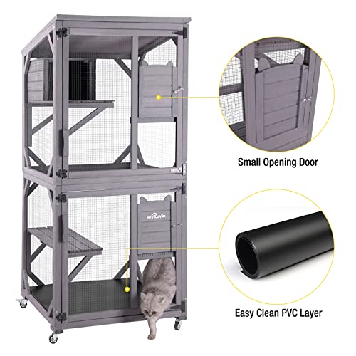 Aivituvin Cat Catio Outdoor Cat House Wooden Large Enclosure with Run on Wheels 70.9" Upgraded Version Catio with Reinforcement Strip,Waterproof Roof (Grey) - Image 5