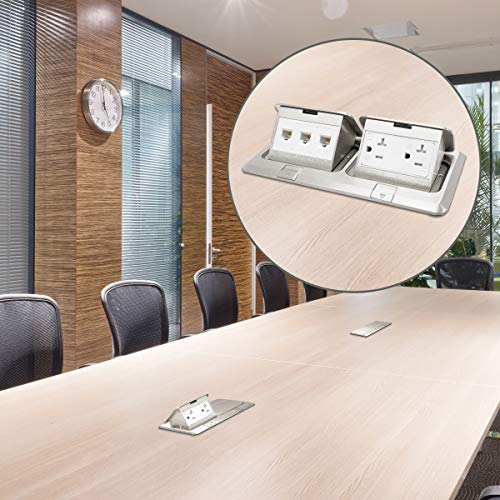 Enerlites 662301-S-D Floor Box Electrical Kit 2 Gang 20A Tamper / Weather Resistant Duplex Receptacle, Datacom Ports - Nickel Plated Brass, Steel #TOP5