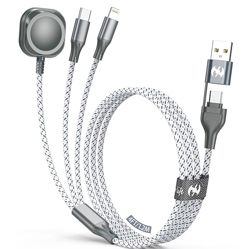 Multi Charging Cable for Apple Watch Charger 4FT, Travel Essentials USB A/C Lightning Type C USB C Cord iWatch Magnetic Wireless Charger 3 in 1 Charging Wire for Apple iPhone Android Phone and iWatch