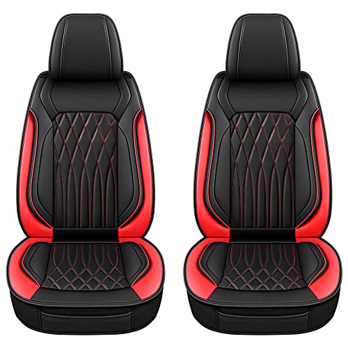 Pariitadin Leather Car Seat Covers Front Pair, Waterproof Faux Leather Seat Covers For Cars, Non-Slip Car Interior Covers Universal Fit For Most Cars Sedans Trucks Suvs, Black/Red Line #TOP1