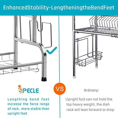 Dish Drying Rack, iSPECLE 304 Stainless Steel 2-Tier Dish Rack with Utensil Holder, Cutting Board Holder and Dish Drainer for Kitchen Counter