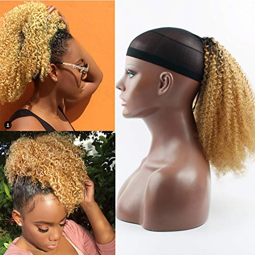 Sassina Natural Looking Afro Curly Clip In Ponytail With Adjustable Strap For Black Women 100g Per Pack For Full Head Two Tone Natural Black To Color 27 Top Closure Afro Curly Ponytail ACTN27 18 Inch