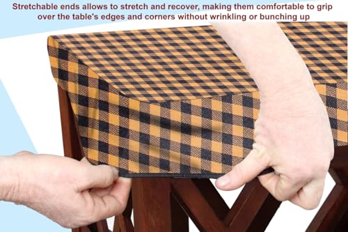 Image of The Furnishing Tree Elastic Rectangular Dining Table Cover WxL 36x63 in Inches Polyester Checkered Pattern Brown