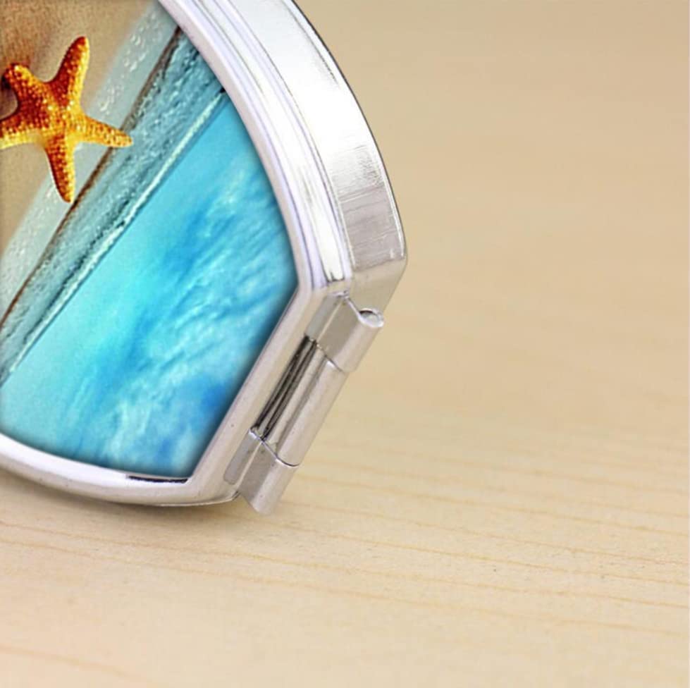 Pill Box,Base Starfish On The Beach Pill Case for Purse Pocket Pill Organizer Decorative Boxes Silver Single Compartment Travel Medicine Tablet