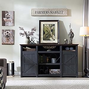 Farmhouse TV Stand for TVs Up to 80 inches, 39" Tall Highboy Entertainment Center w/Barn Door, Large Wood Rustic TV Console Cabinet w/Adjustable Shelves for Living Room, 70inch, Dark Grey Farmhouse TV Stand for TVs Up to 80 inches 39 Tall Highboy Entertainment Center wBarn Door Large Wood Rustic TV Console Cabinet wAdjustable Shelves for Living Room 70inch Dark Grey