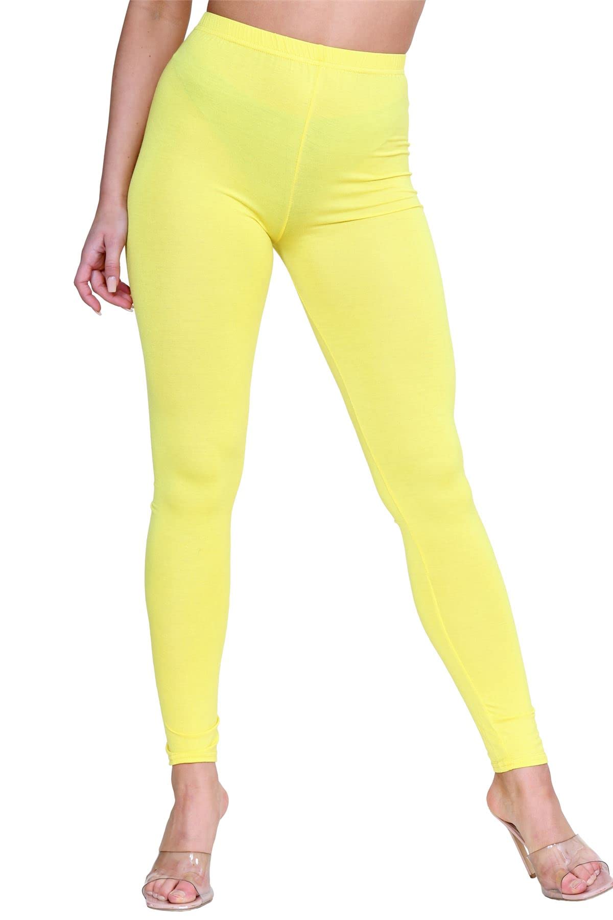 Hamishkane® Womens Viscose Leggings, Elasticated Waist Skinny Yoga Pants for Women, Plain Stretchy Gym Leggings, Full Length Slim Fit Pants, Women Activewear Yellow