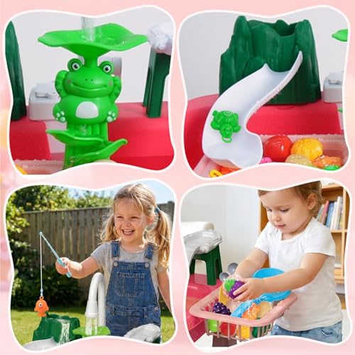 Kids Water Table, 4-in-1 Indoor Outdoor Toy with Running Water Sink, Fishing Game, Kitchen Playset & Slide, Sensory Activity Table for Toddlers 1-4 Years Old, Backyard Beach Camping Water Toy Gift by Hechify - Used condition - Image 6