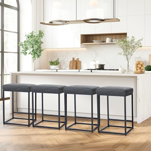 MAISON ARTS Counter Height 24\" Bar Stools Set of 4 for Kitchen Counter Backless Modern Barstools Industrial Upholstered Faux Leather Stools Farmhouse Island Chairs, (24 Inch, Grey)
