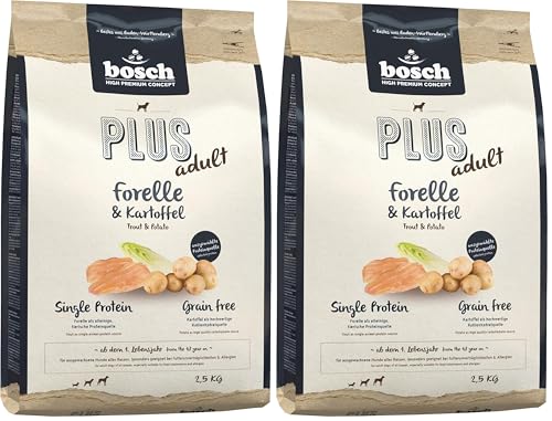 Bosch HPC Plus Forelle & Kartoffel | Hundetrockenfutter für ausgewachsene Hunde Aller Rassen | Single Protein | Grain- Free | 1 x 2.5 kg (Packung mit 2)