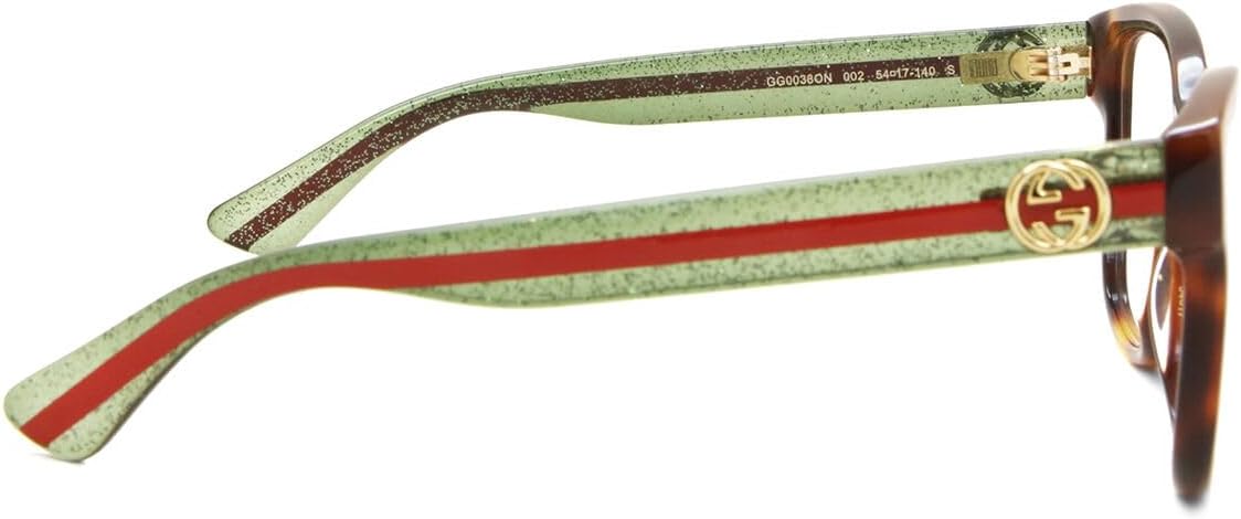 Gucci Square Eyeglasses GG0038ON 002 Havana/Red/Green 54mm 38