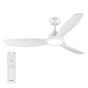 Philips Olas Ventilador de Techo con Luz LED, 3 aspas Fijas, Diámetro 132 cm, 2650 Lúmenes, Luz Blanca Ajustable de 3000 K a 6500 K, Regulable al 5%, Mando a Distancia Incluido, Blanco - Oferta -37%