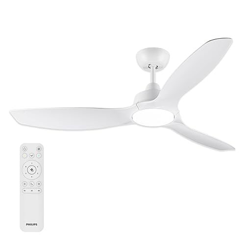 Philips Olas Ventilador de Techo con Luz LED, 3 aspas Fijas, Diámetro 132 cm, 2650 Lúmenes, Luz Blanca Ajustable de 3000 K a 6500 K, Regulable al 5%, Mando a Distancia Incluido, Blanco - Chollo en Iluminación