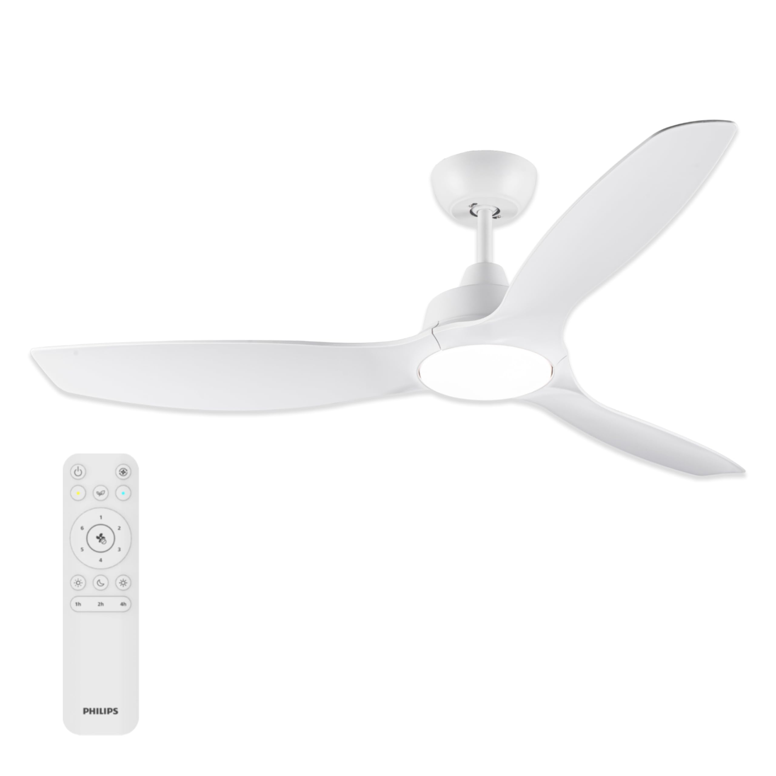 PHILIPS Fixed-Blade Ceiling Fan with LED Light, 3 Blades, 132 cm Diameter, 2650 Lumens, Tunable White Light from 3000 K to 6500 K, Dimmable to 5%, Remote Control Included, White