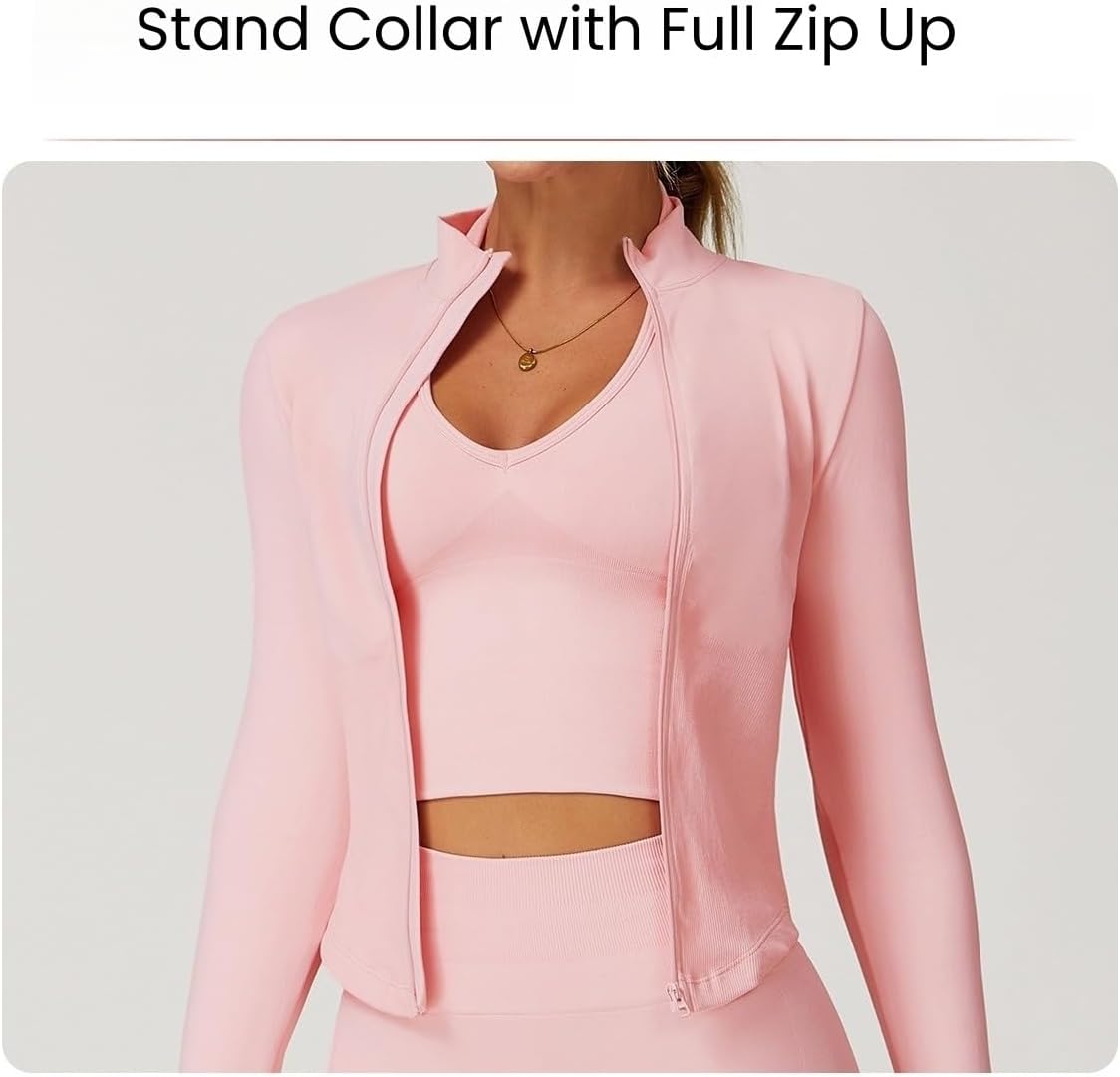 Yknktstc Women Workout Jacket Full Zip Athletic Tops Cropped Shirt with Thumbholes Quick Dry Running Yoga Casual Wear - Image 7