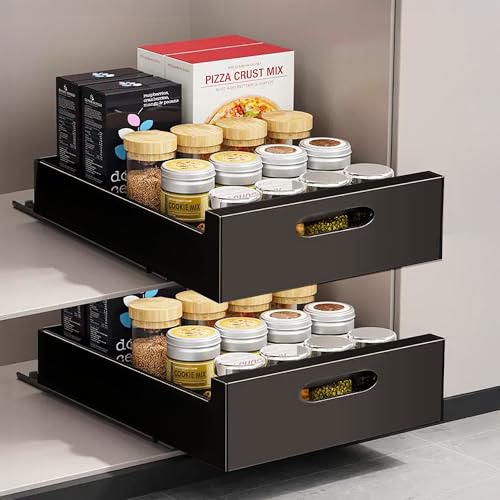 2 Pack Pull Out Drawers for Cabinets, 10' W Pull Out Cabinet Organizer Adhesive Sturdy Carbon Steel, Pull Out Shelves for Kitchen, Pantry and Bathroom Vanity, 10' W x 16.9'D x 3.1'H