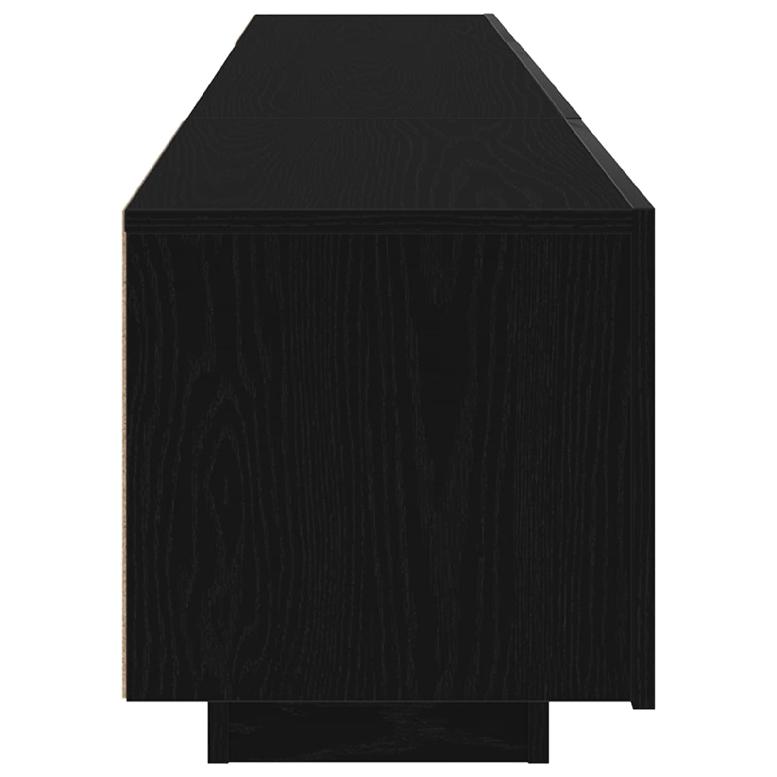 Set mobile TV nero in legno ingegnerizzato con 2 pezzi, design moderno con ripiani, porte a filo, strisce LED USB, ideale per soggiorno e supporto televisore
