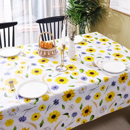 Image of Heavy Duty Vinyl Tablecloth with Flannel Backing Waterproof Oil-Proof Plastic Table Cloth Stain-Resistant Wipeable Rectangle or Square Table Cover for Indoor and Outdoor (Yellow Flower, 60x102 Inch)