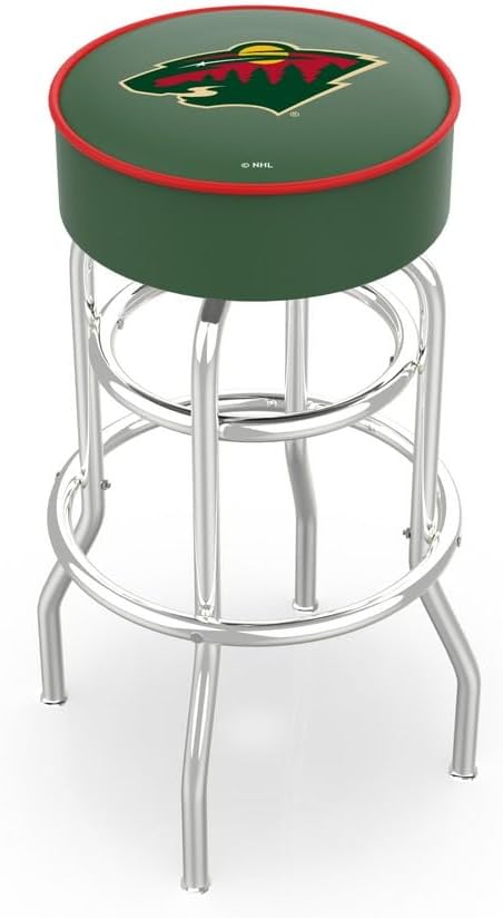 HBS L7C1-4" Calgary Flames Cushion Seat with Double-Ring Chrome Base Swivel Bar Stool by The Holland Bar Stool Company