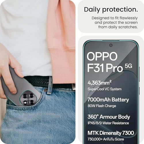 Image of ArmourPro Tempered Glass for Oppo F31 Pro with Back Clear Membrane Guard, Edge to Edge Screen Protector, Anti-Bubble, Anti-Fingerprint, Oil Resistant, Installation Kit | Black