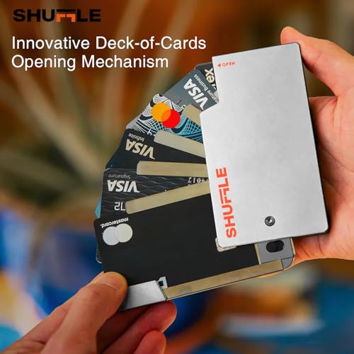 Shuffle Minimalist Wallet for Men, Smart RFID Wallet for Men with RFID Blocking, Aluminum, Digital Business Card, Metal RFID Card Holder, Men's Gift for Deck-of-Cards Open Money Clip(Polar lce)2