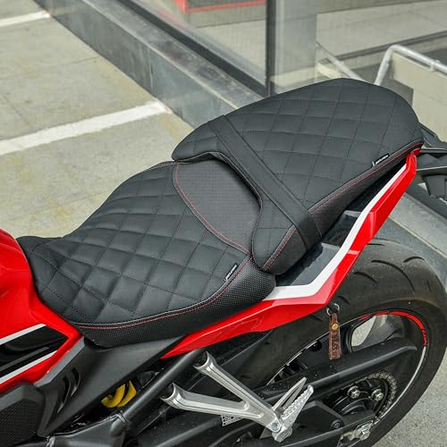 TAZGANTAX Motorrad Fahrer Vorn und Beifahrer Hinten Sitzbank für CB650R CBR650R CB CBR 650R 2019 2020 2021 2022 Kissen Sitzpolsterbezug Passend Druckentlastungssattel Schaumstoffsitz (Set-Schwarz 2)