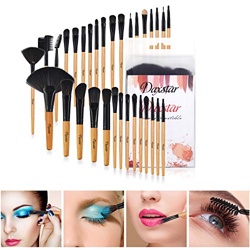 Make Up Brushes, Professional Burlywood Makeup Brush Kits Comfortable Fiber Hair 32 Piece Eye Shadow Eyebrow Kabuki Foundation Brush Rolling Bag Included #TOP6