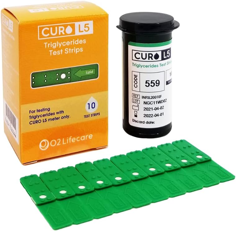 Fast and Accurate Blood TRIGLYCERIDES Test Strips - Easy Capillary Action, Near Lab-Quality Results, for Home Use, 10 Count