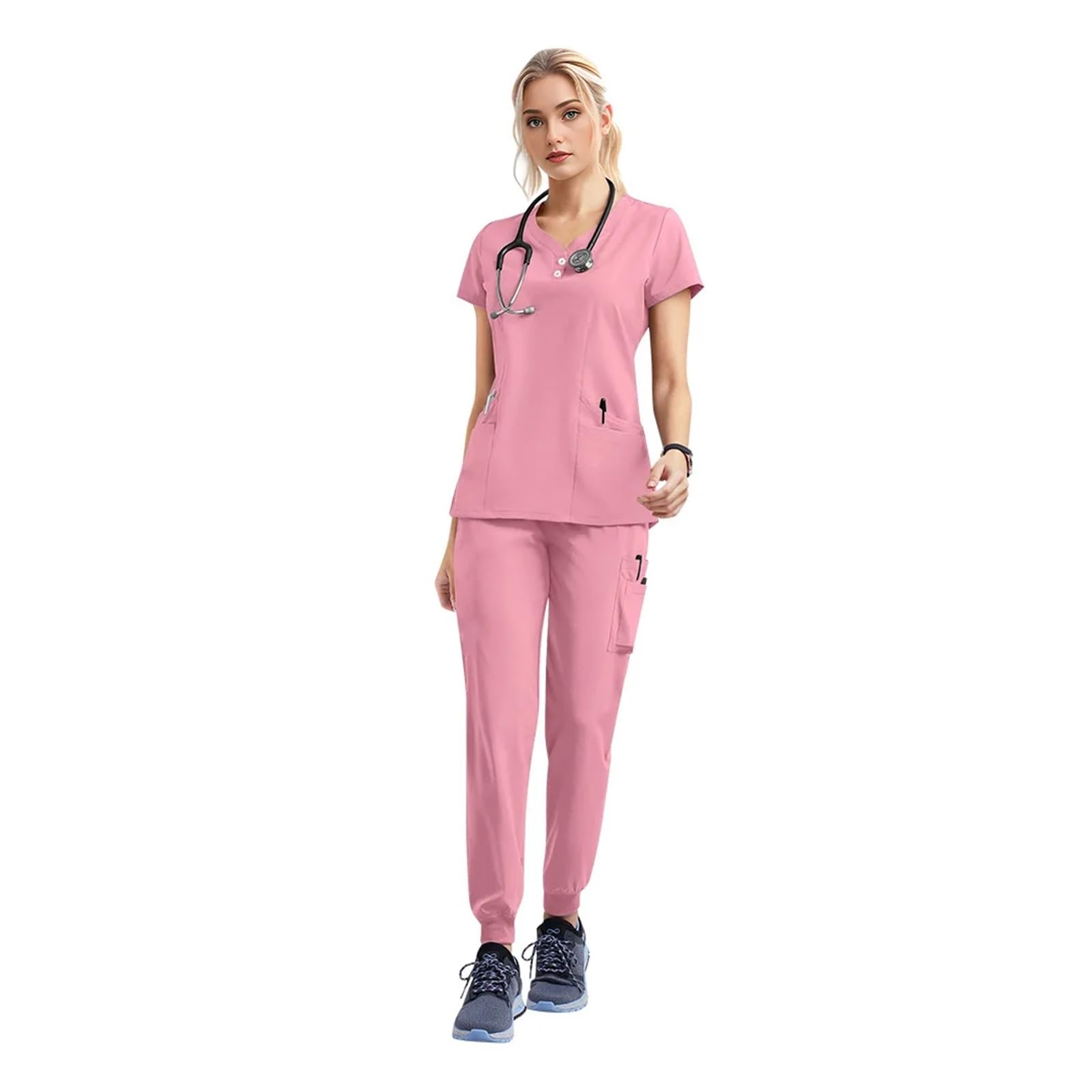 Divisa da Infermiera Set di Camici da Medico e Infermiere, Set da Jogging da Donna, Accessori for Ospedale, Sala operatoria, Abbigliamento da Lavoro Chirurgico per Lavoro(42162-Pink,L)