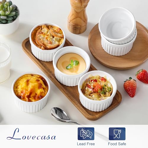 image for LOVECASA Ramekins 6 oz for Creme Brulee, Porcelain White Ramiken Set S