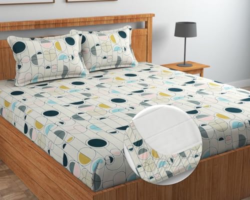 Image of la' amour Glace Cotton Elastic Fitted Bedsheets with 2 Pillow Covers Double Bed All Around Elastic Sheet Supersoft Size - 72 x 78 +10 inches, White 180 tc - 200 tc