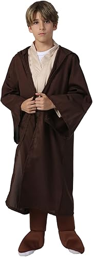 Miniatura 4 de Disfraz clásico de Jedi para niños, disfraz de Halloween para niños y niñas, bata con capucha, versión marrón