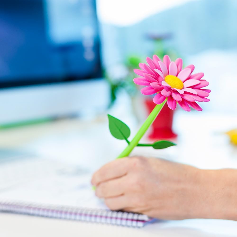 Vigar Flower Pen Set with Vase Holder – 5 Cute & Fancy Decorative Floral Pens, Blue Ink, Pretty Pen with Pen Holder for Office Desk, Gifts for Women & Teachers