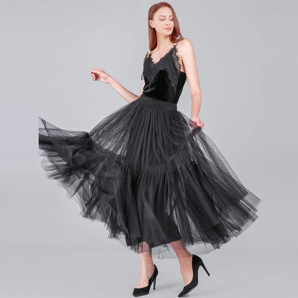 HUFFA 90 Cm Runway Luxus Weicher Tüllrock Handgefertigter Maxi Langer Faltenrock Damen Vintage Petticoat