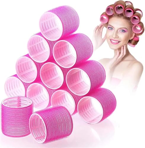 12 PCS Curlers Rollers, Hair Rollers, Rollers for Hair, Rollers for Hair Volume, for Long Medium Short Hair, Salon Home DIY Hairs Dressing(4.4cm Rose Red) - Image 6