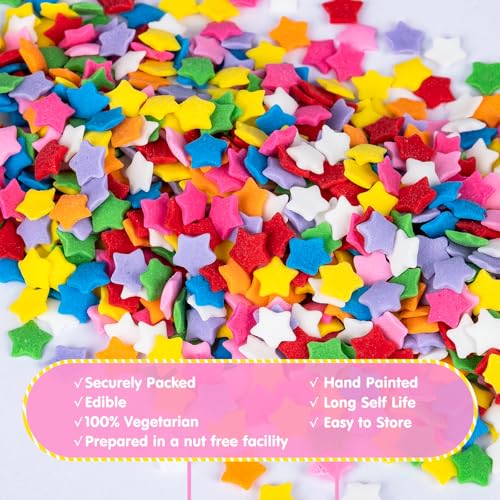 Image of Edible Star Confetti Sprinkles,130g Rainbow Stars Sugar Sprinkle for Cake Decorations,Colorful Pentagram Shape Candy Baking Dessert Toppers,Cupcakes,Cookies,Ice Cream,Donuts,Perfect for Birthday Wedding Celebration Party Decorating Supplies | 130g Colorful Pentagram Baking Decorating,Pastel Candy for Cupcake,Cookie,Donuts,Birthday Wedding,Celebration Party Supplies